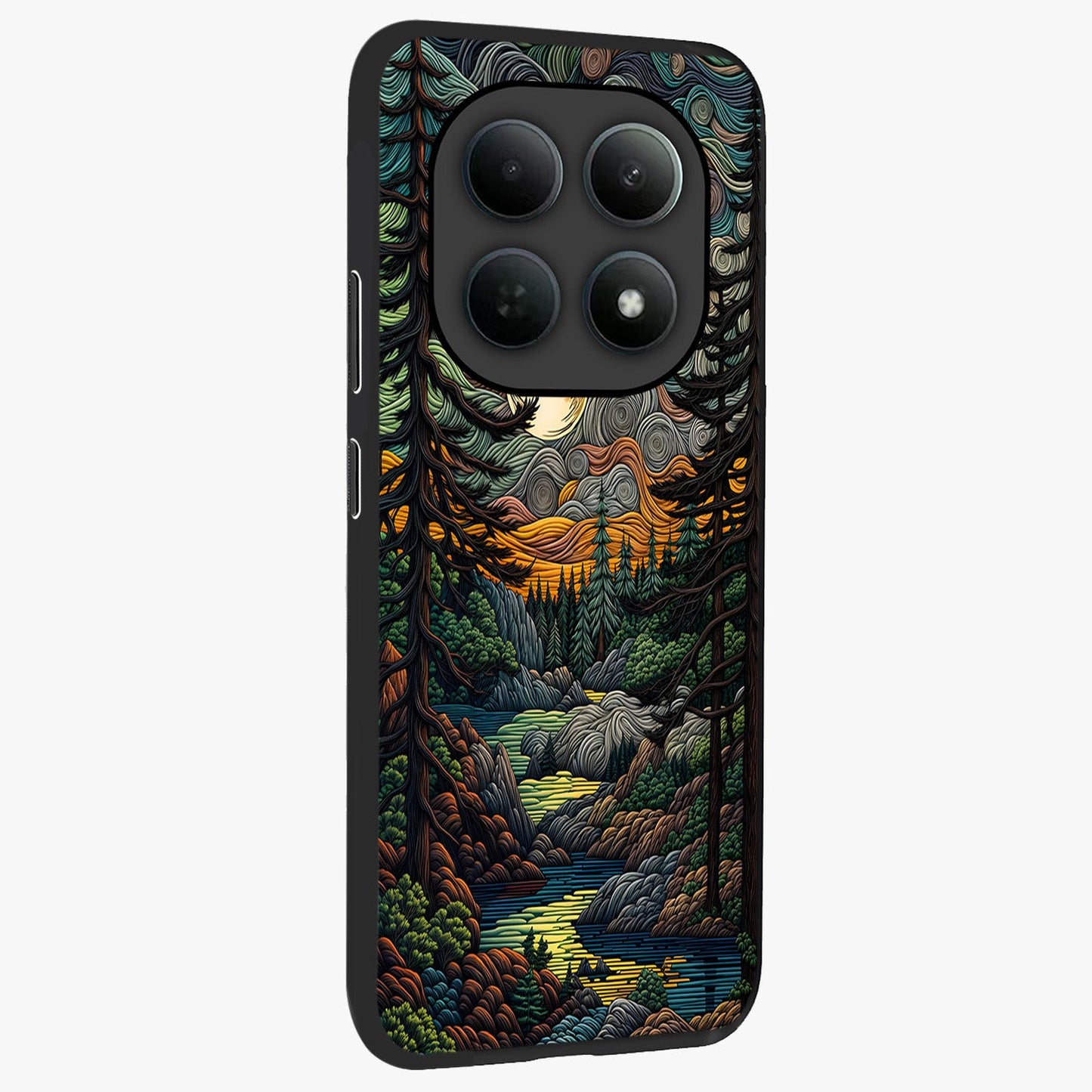Moonlight Forest Dream Glass Case upright view showcasing magical forest artwork with calm night theme.