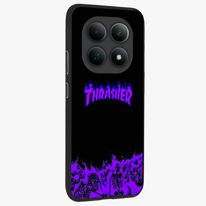 Neon Flame Riot Glass Case upright view showcasing dynamic flame artwork with energetic neon theme.