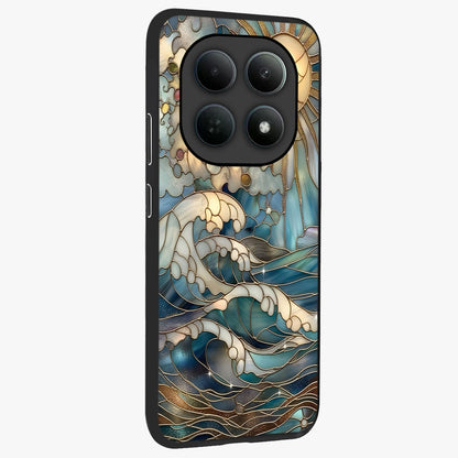 Oceanic Stained Printed Glass Case upright view showcasing decorative ocean pattern artwork with vibrant marine theme.