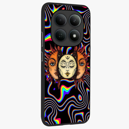 Psychedelic Sun Glass Case upright view showcasing trippy sun artwork with bold psychedelic theme.
