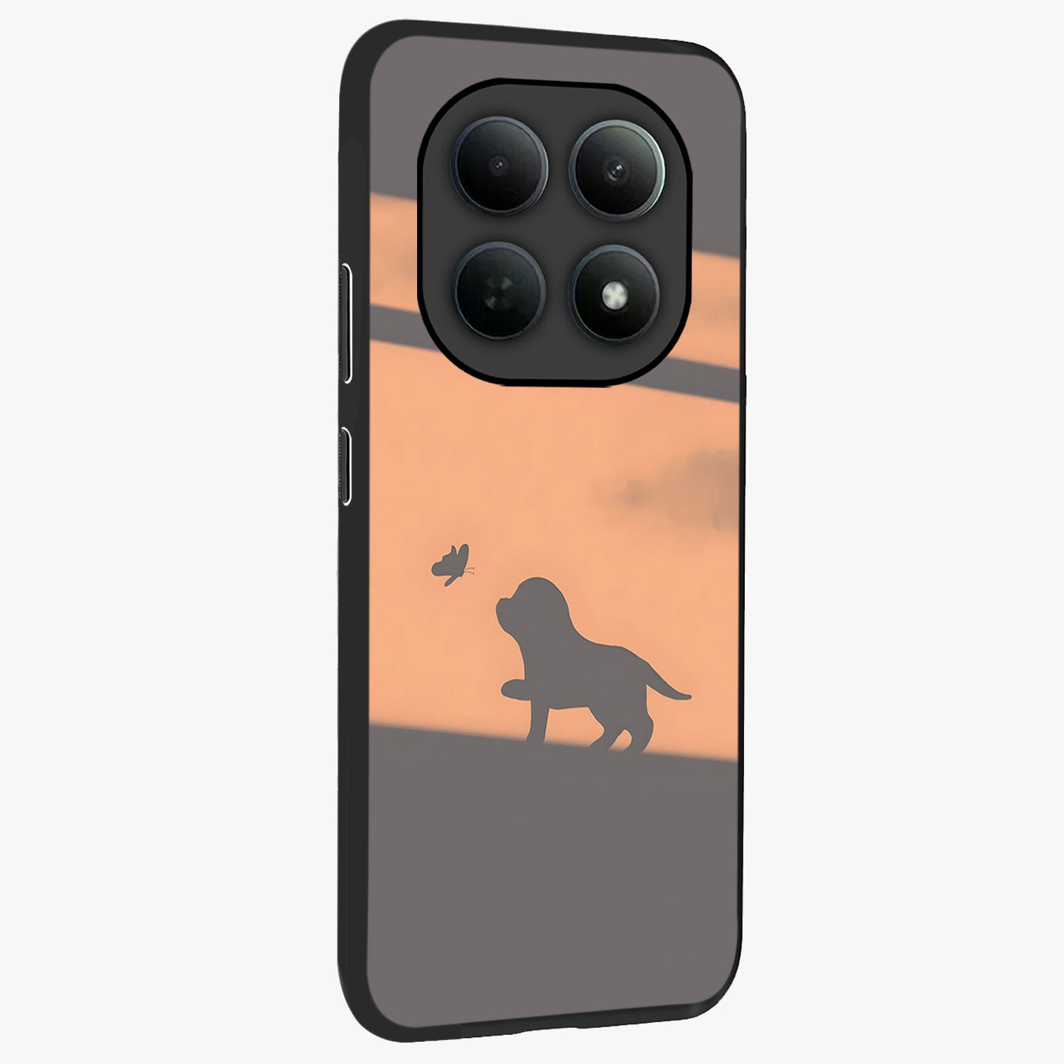 Puppy Shadow Art Glass Case upright view showcasing charming puppy artwork with creative silhouette theme.