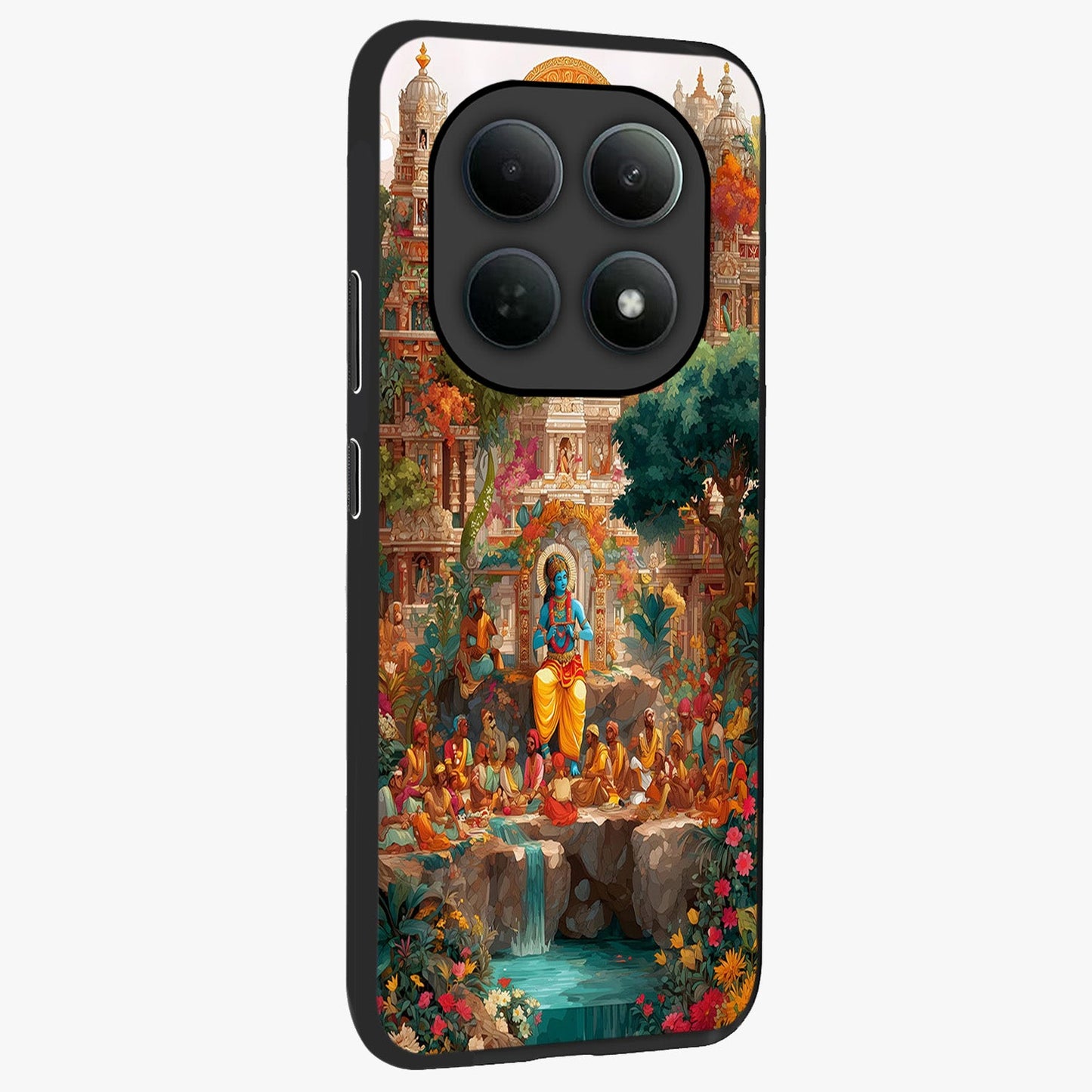 Sacred Sunlight Gods Glass Case upright view showcasing glowing divine artwork with sacred mythological theme.