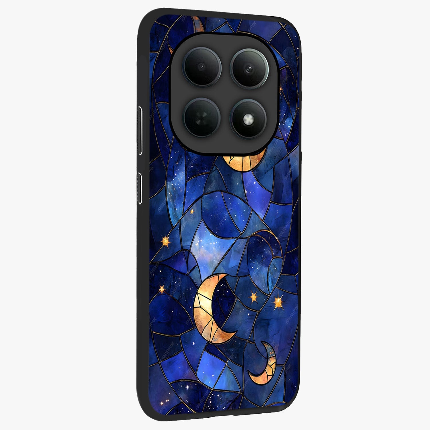 Starlit Sky Tapestry Glass Case upright view showcasing elegant starry sky artwork with cosmic decorative theme.