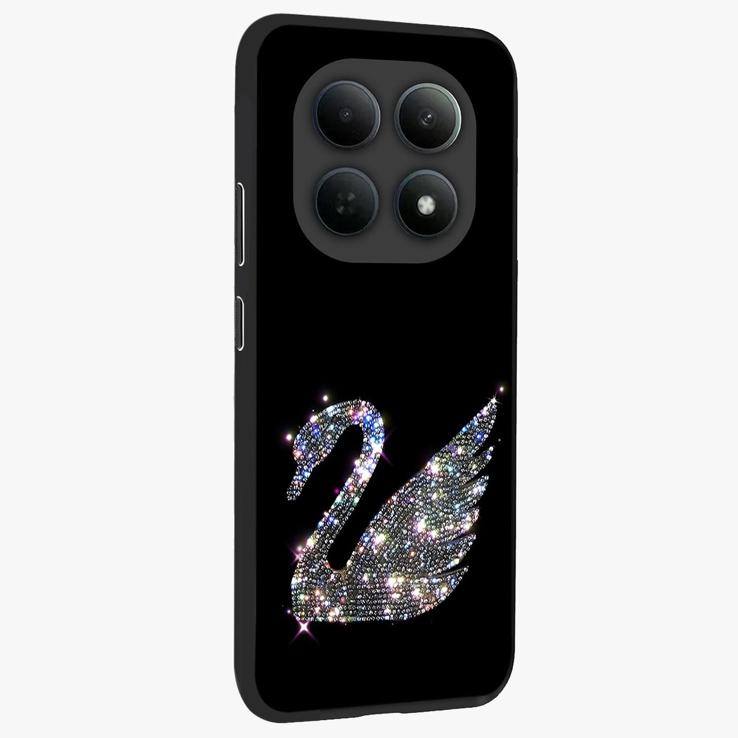Starlit Swan Grace Glass Case upright view showcasing beautiful swan artwork with peaceful night themed design.