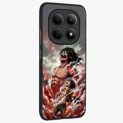 Titan Awakening Fury Glass Case upright view showcasing intense titan artwork with epic fantasy theme.