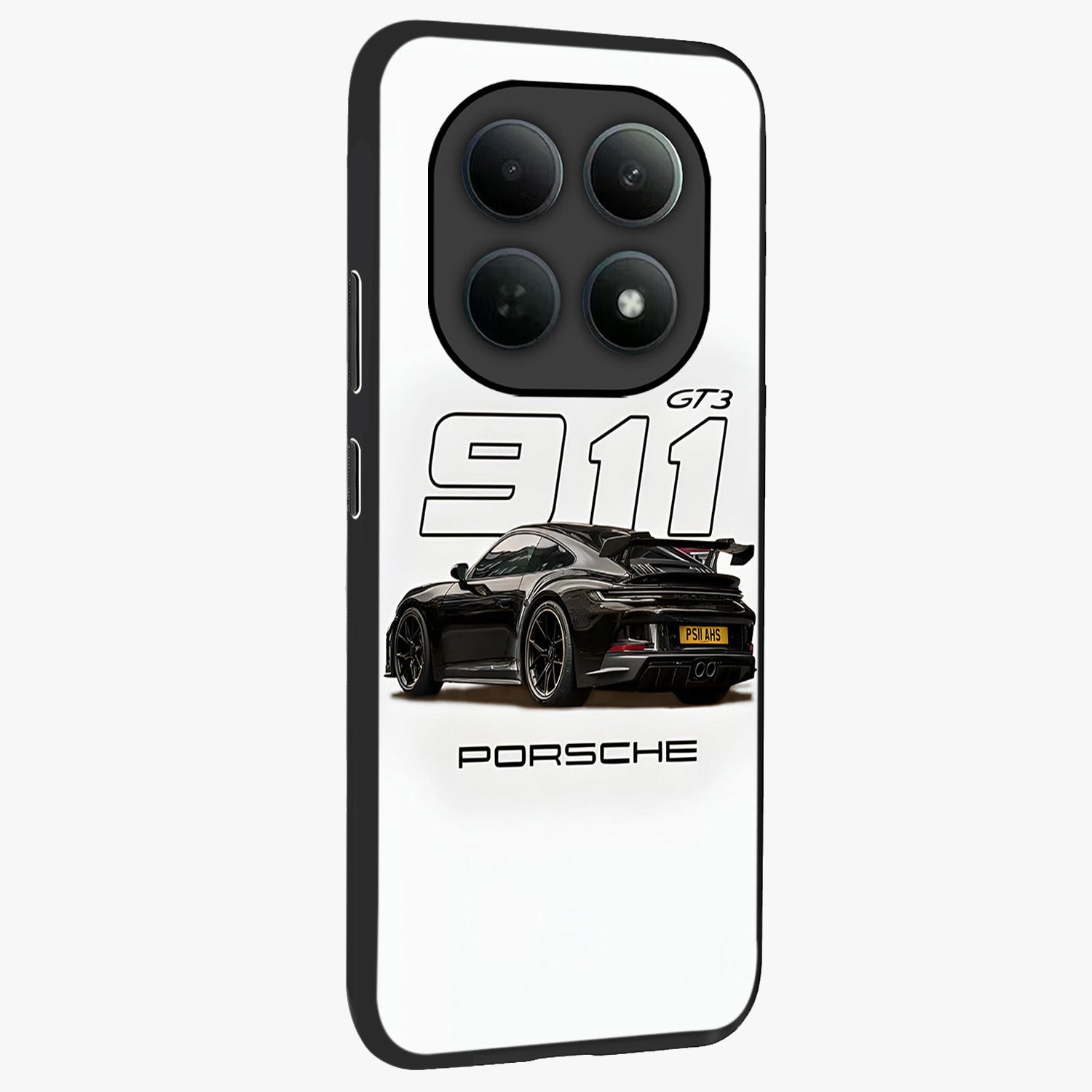 Turbo Legacy Icon Glass Case upright view showcasing bold racing inspired artwork with classic car theme.