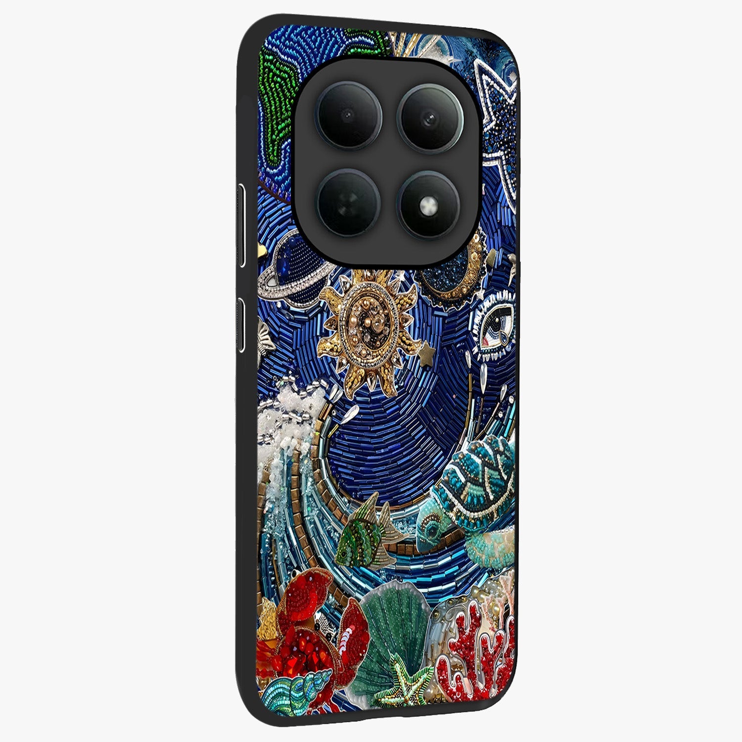 Universe Underwater Spark Glass Case upright view showcasing magical underwater galaxy artwork with vibrant cosmic theme.