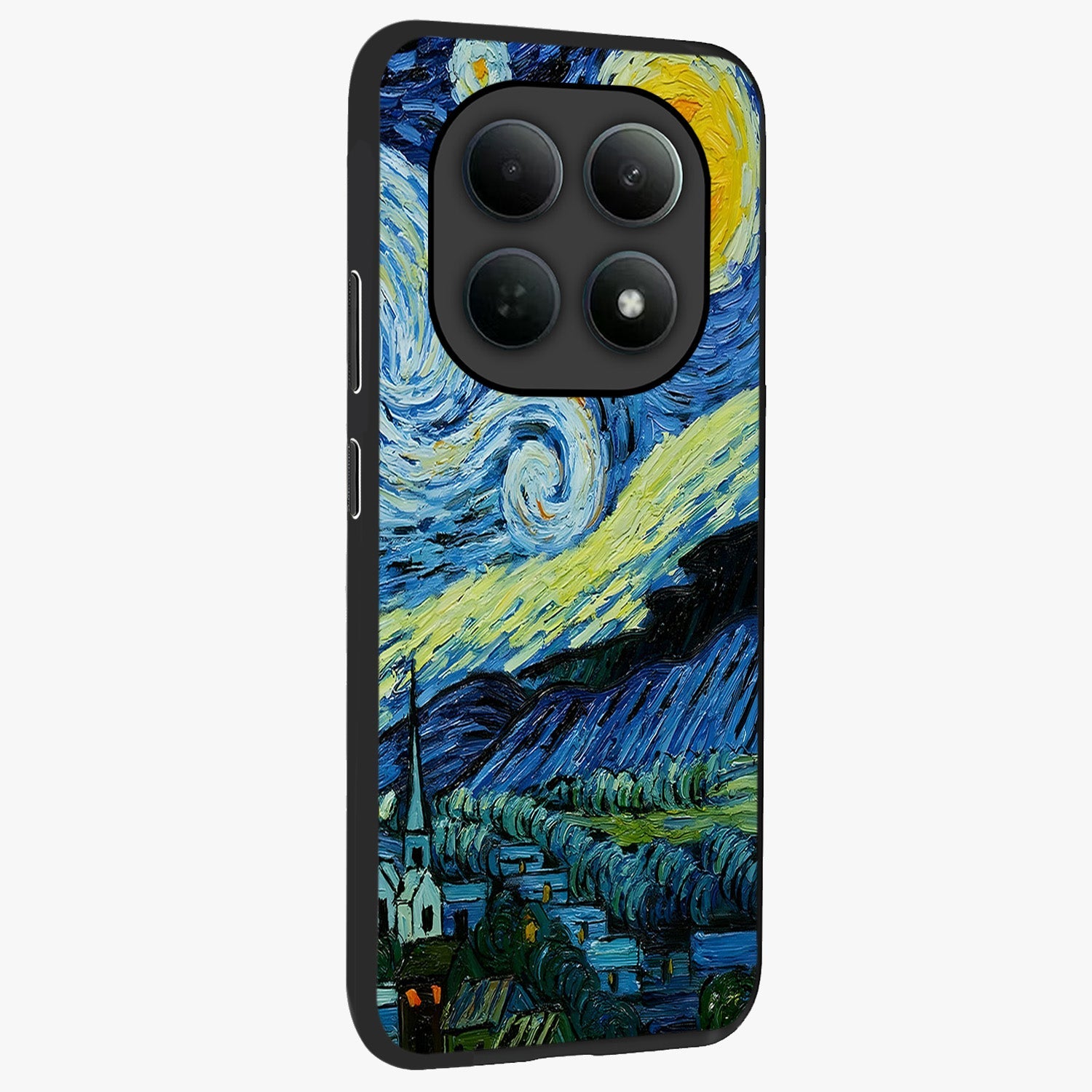 Van Gogh Art Glass Case upright view showcasing expressive painting style artwork with timeless artistic theme.