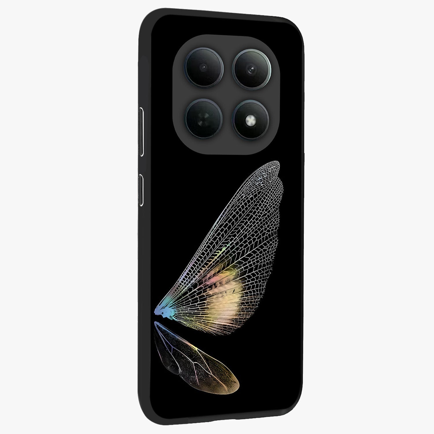 Whispers Of Wings Glass Case upright view showcasing elegant wing artwork with light airy theme.