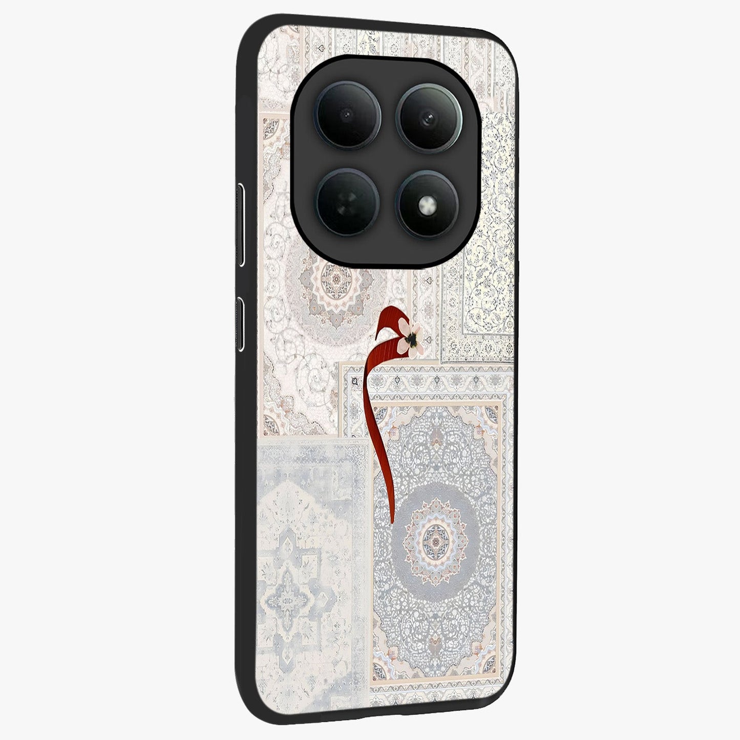 White Aesthetic Bow Glass Case upright view showcasing delicate ribbon bow artwork with cute minimalist theme.