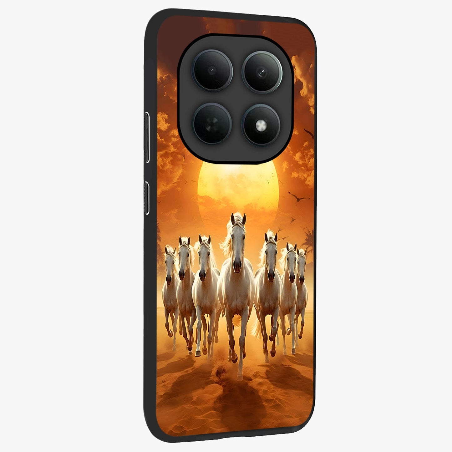 Wild Sunset Majesty Glass Case upright view showcasing dramatic sunset artwork with bold nature theme.