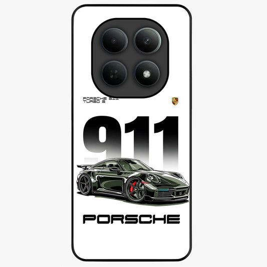 911 Turbo Dominance Glass Case showing clean flat back view with bold 911 sports car artwork and glossy glass finish.