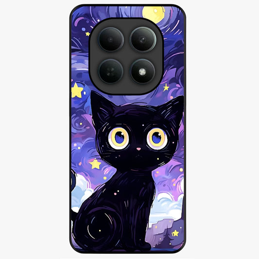 Abstract Cat Art Glass Case showing flat back view with artistic cat illustration and glossy glass finish.