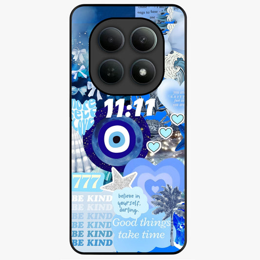 Aesthetic Be Kind Eye Glass Case showing flat back view with motivational eye artwork and glossy glass finish.