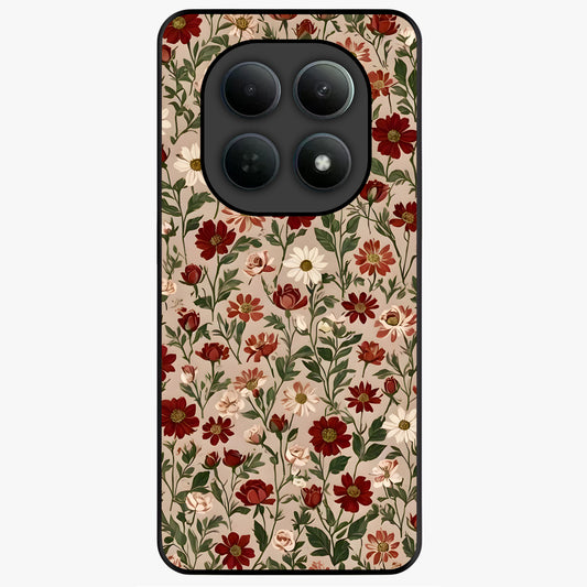 Biege Flower With Leaf Glass Case showing flat back view with soft beige floral artwork and glossy glass finish.
