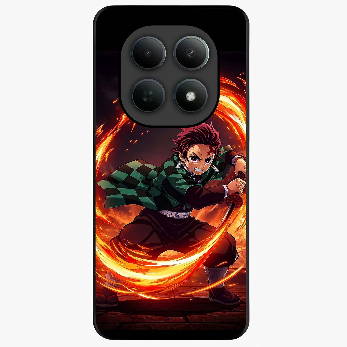 Blazing Sword Resolve Glass Case showing flat back view with fiery sword artwork and glossy glass finish.
