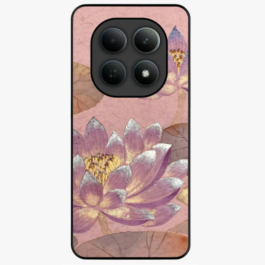 Blossom Mist Lotus Glass Case showing flat back view with serene lotus blossom artwork and glossy glass finish.