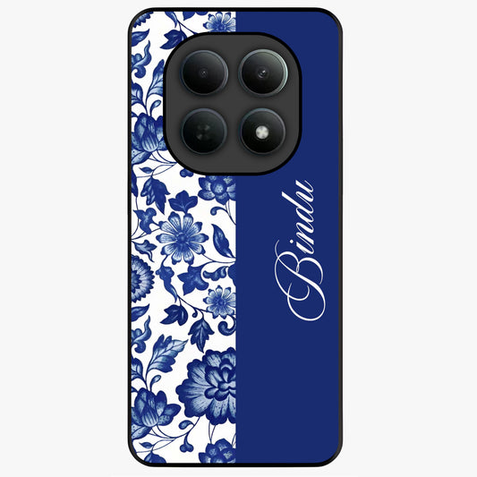 Blue Vintage Floral Pattern Glass Case upright view showcasing timeless floral illustration with vintage inspired style.