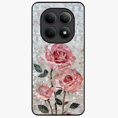 Blush Mosaic Bloom Glass Case showing flat back view with mosaic floral bloom artwork and glossy glass finish.