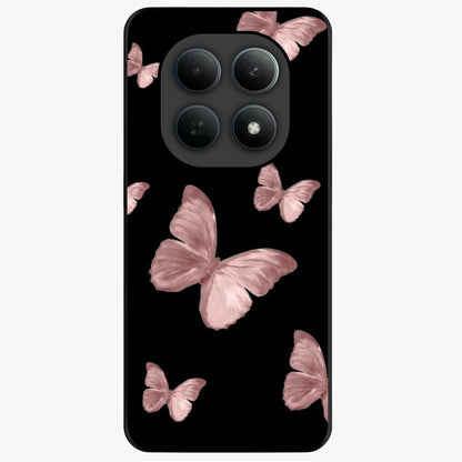Butterfly Pattern Glass Case showing flat back view with elegant butterfly pattern artwork and glossy glass finish.