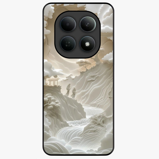 Celestial Origami Glass Case showing flat back view with artistic origami inspired celestial artwork and glossy glass finish.