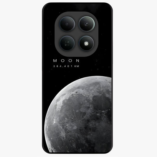 Cosmic Moon Glow Glass Case showing flat back view with glowing moon artwork and glossy glass finish.