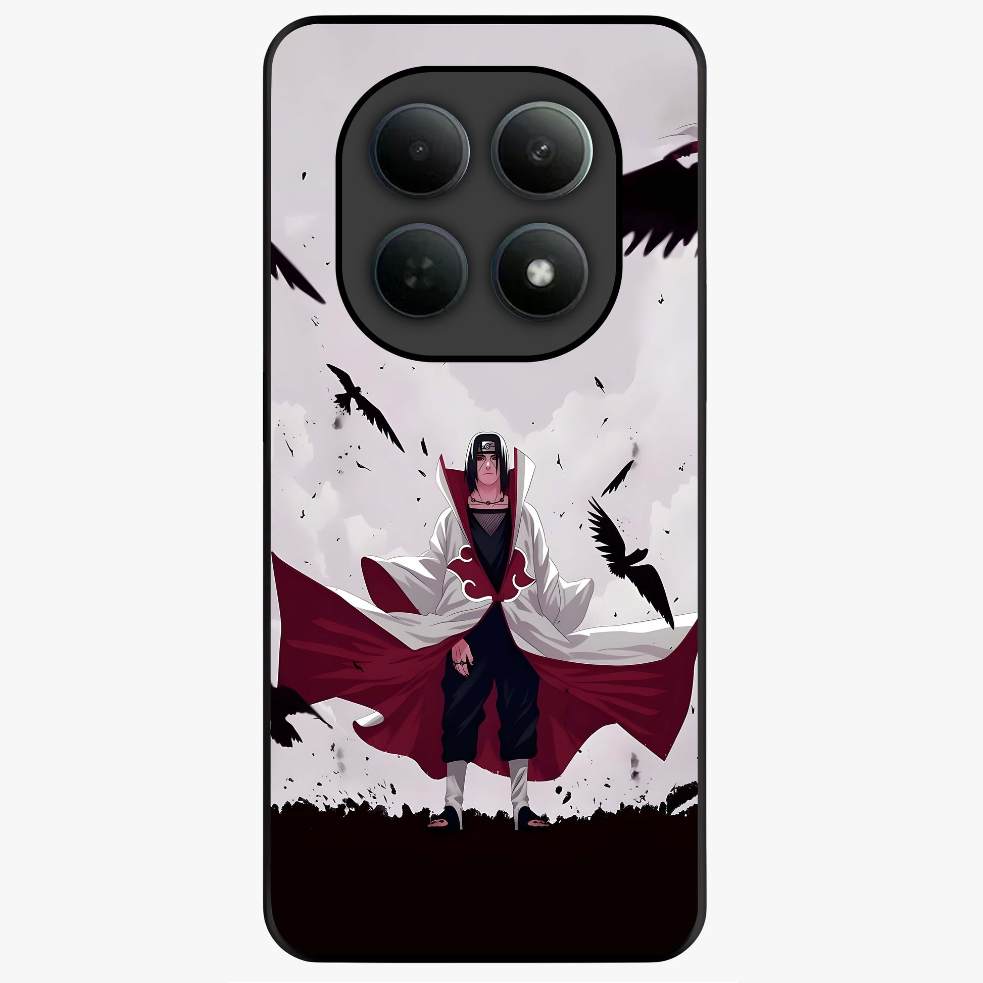 Crimson Crow Ascension Glass Case showing flat back view with mystical crow artwork and glossy glass finish.
