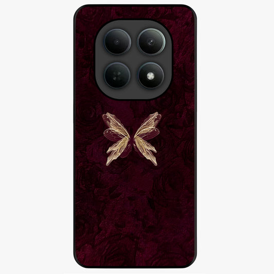 Crimson Fade Butterfly Glass Case showing flat back view with fading butterfly artwork and glossy glass finish.