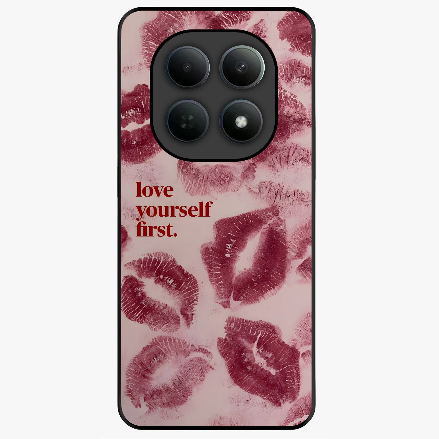 Crimson Kiss Love Glass Case showing flat back view with romantic crimson themed artwork and glossy glass finish.