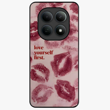 Crimson Kiss Love Glass Case showing flat back view with romantic crimson themed artwork and glossy glass finish.