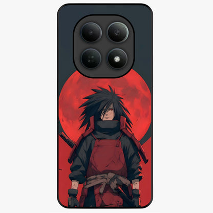 Crimson Moon Warlord Glass Case showing flat back view with mystical moon warrior artwork and glossy glass finish.