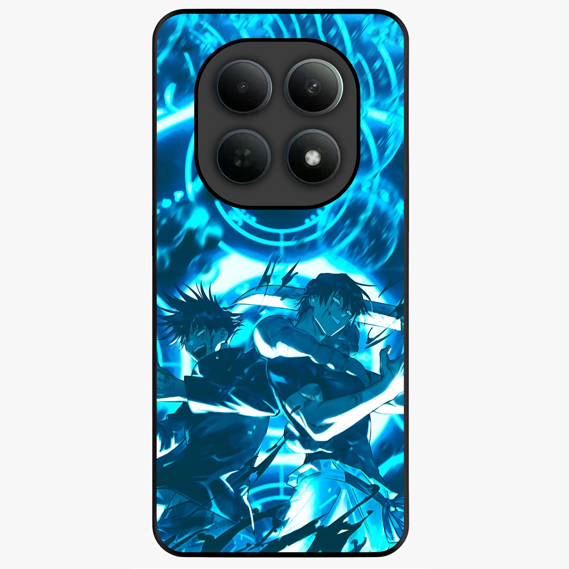 Cursed Energy Clash Glass Case showing flat back view with intense cursed energy artwork and glossy glass finish.