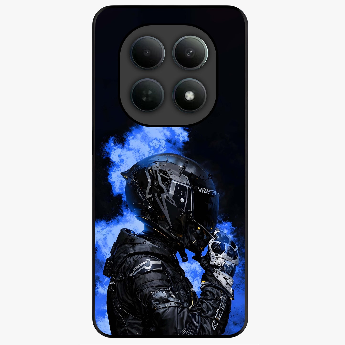 Cyber Sentinel Protocol Glass Case showing flat back view with futuristic cyber themed artwork and glossy glass finish.