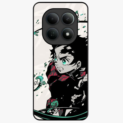 Demon Slayer Glass Case showing flat back view with bold anime inspired artwork and glossy glass finish.
