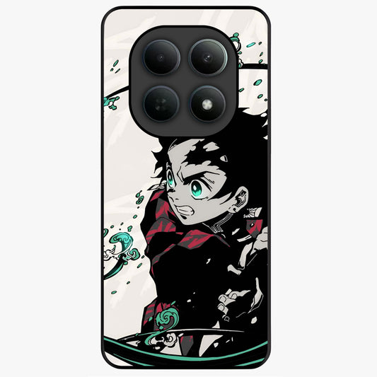 Demon Slayer Glass Case showing flat back view with bold anime inspired artwork and glossy glass finish.