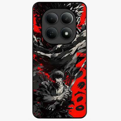 Demon Sword Resolve Glass Case showing flat back view with fierce sword warrior artwork and glossy glass finish.
