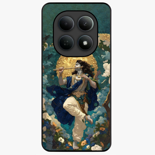 Divine Krishna Art Glass Case showing flat back view with Lord Krishna artwork and glossy glass finish.