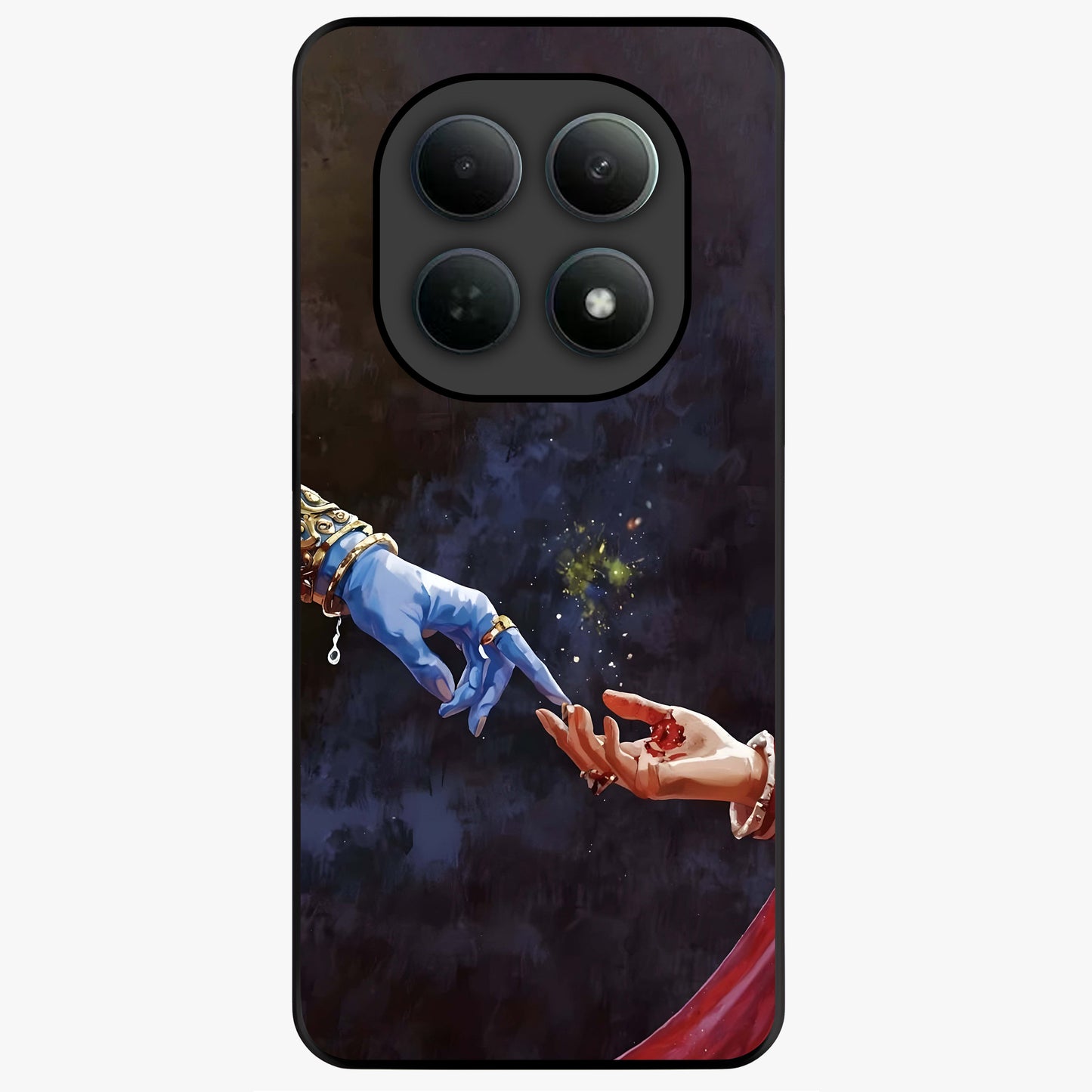 Divine Touch Eternal Glass Case showing flat back view with spiritual themed artwork and glossy glass finish.