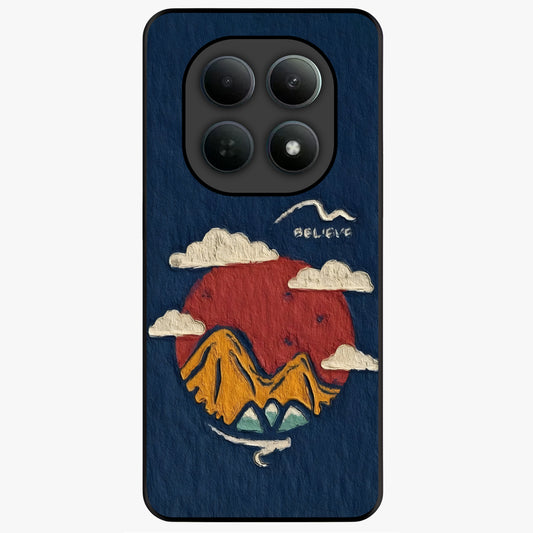 Dream Beyond Mountains Glass Case showing flat back view with scenic mountain landscape artwork and glossy glass finish.