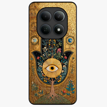 Ethereal Evil Eye Glass Case showing flat back view with mystical evil eye artwork and glossy glass finish.