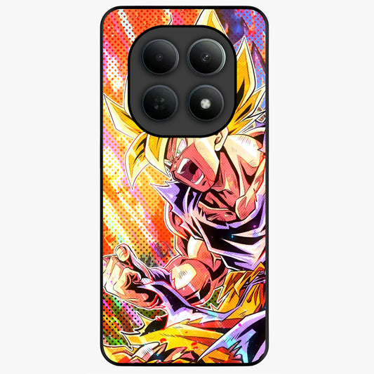 Firing Goku Glass Case showing flat back view with powerful anime inspired artwork and glossy glass finish.