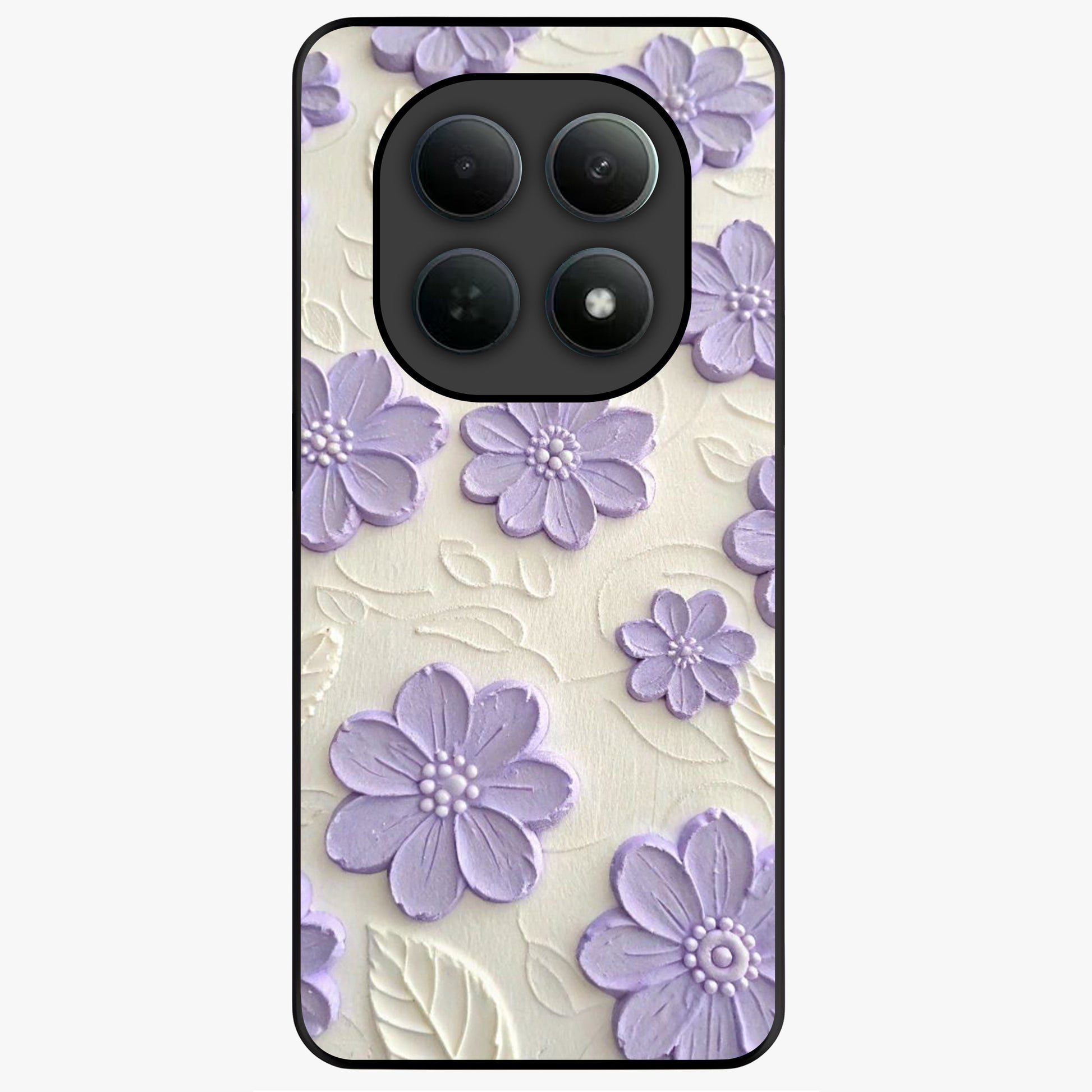 Floral Wall Art With Purple Flowers Glass Case showing flat back view with purple flower artwork and glossy glass finish.