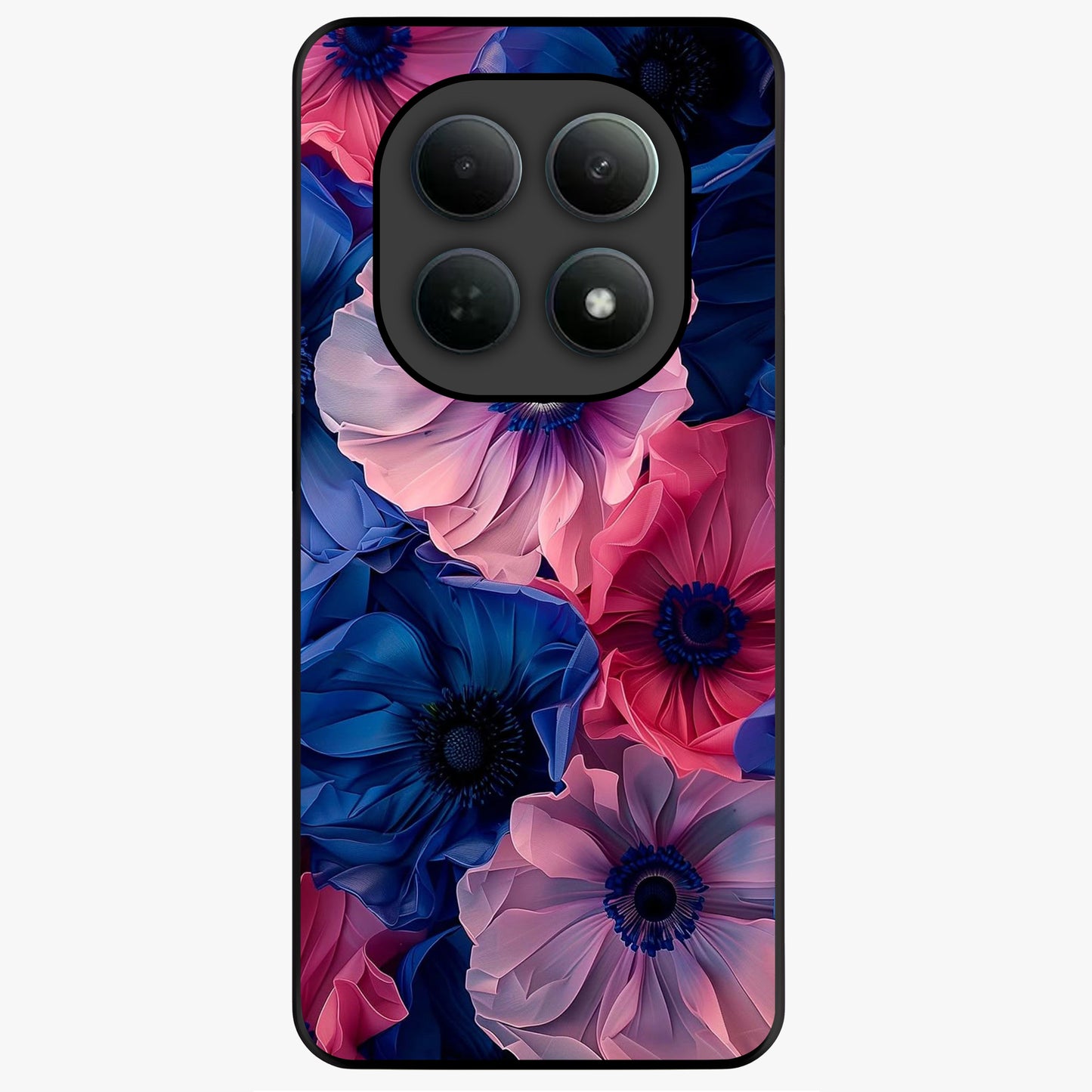 Flower Paper Art Pattern Glass Case showing flat back view with paper cut style floral artwork and glossy glass finish.