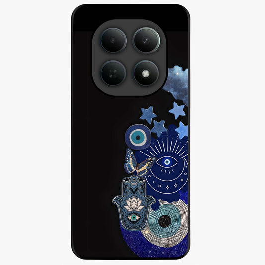 Galactic Charm Cluster Glass Case showing flat back view with glowing celestial charm artwork and glossy glass finish.