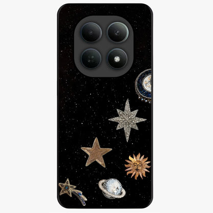 Galactic Charm Glow Glass Case showing flat back view with glowing celestial charm artwork and glossy glass finish.
