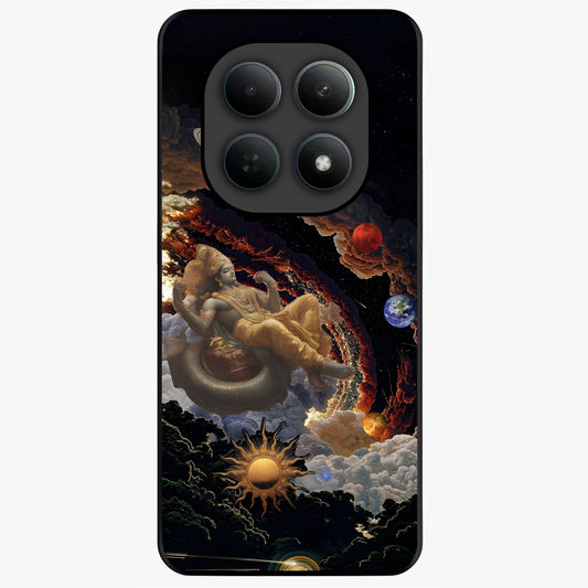 Galactic Divine God Glass Case showing flat back view with divine cosmic themed artwork and glossy glass finish.