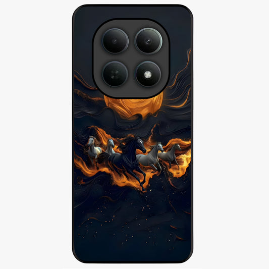 Golden Stallion Moonride Glass Case showing flat back view with majestic horse under moonlight artwork and glossy glass finish.