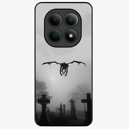 Graveyard Shadow Descent Glass Case showing flat back view with dark graveyard themed artwork and glossy glass finish.