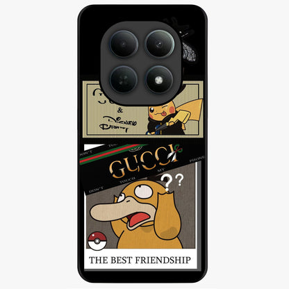 Gucci Play Mashup Glass Case showing flat back view with luxury inspired graphic artwork and glossy glass finish.