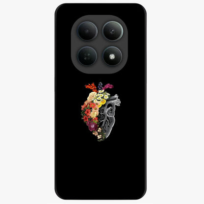 Heart With Flowers Glass Case showing flat back view with heart shaped floral artwork and glossy glass finish.